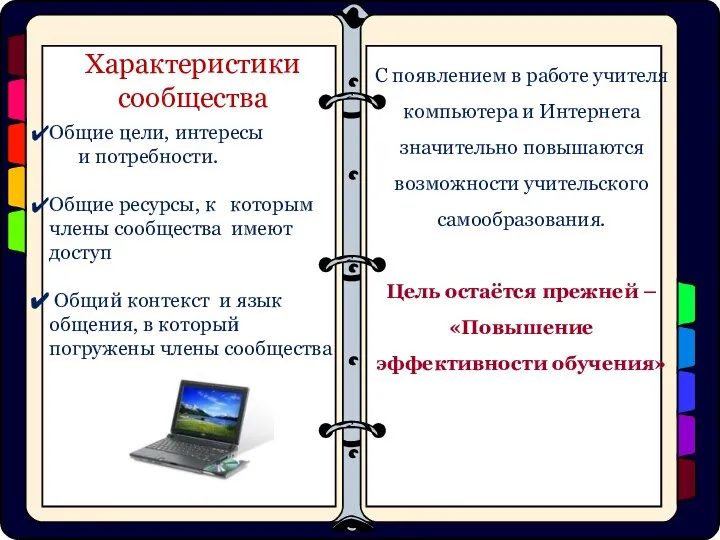 Характеристики сообщества Общие цели, интересы и потребности. Общие ресурсы, к которым