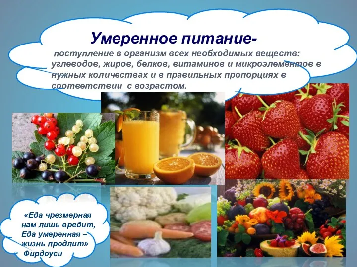 поступление в организм всех необходимых веществ: углеводов, жиров, белков, витаминов и