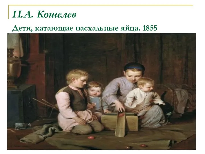 Н.А. Кошелев Дети, катающие пасхальные яйца. 1855