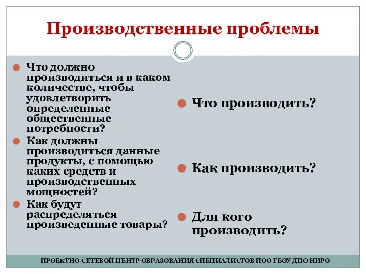 Производственные проблемы Что должно производиться и в каком количестве, чтобы удовлетворить