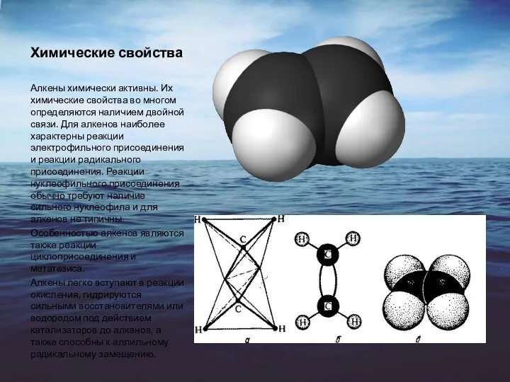 Химические свойства Алкены химически активны. Их химические свойства во многом определяются