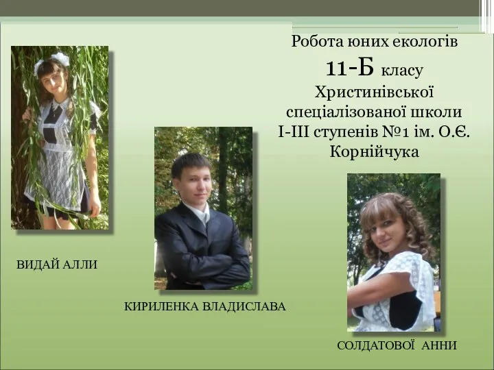 Робота юних екологів 11-Б класу Христинівської спеціалізованої школи І-ІІІ ступенів №1