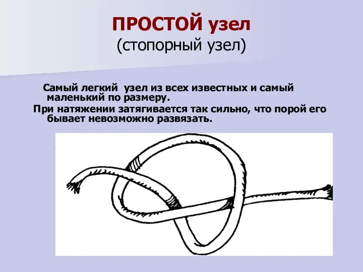 ПРОСТОЙ узел (стопорный узел) Самый легкий узел из всех известных и