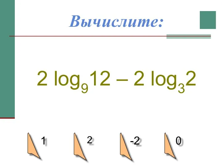 Вычислите: 2 log912 – 2 log32 1 2 -2 0