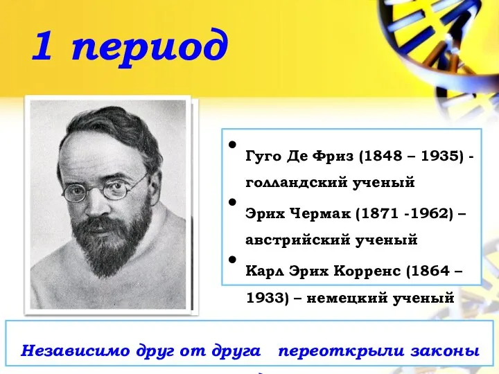 1 период Гуго Де Фриз (1848 – 1935) - голландский ученый