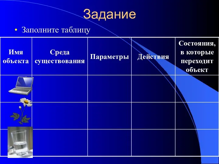 Задание Заполните таблицу