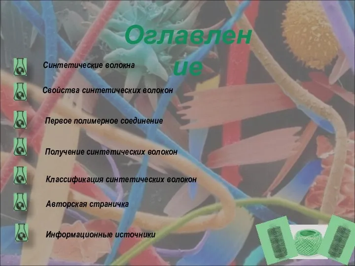 Синтетические волокна Первое полимерное соединение Получение синтетических волокон Информационные источники Авторская