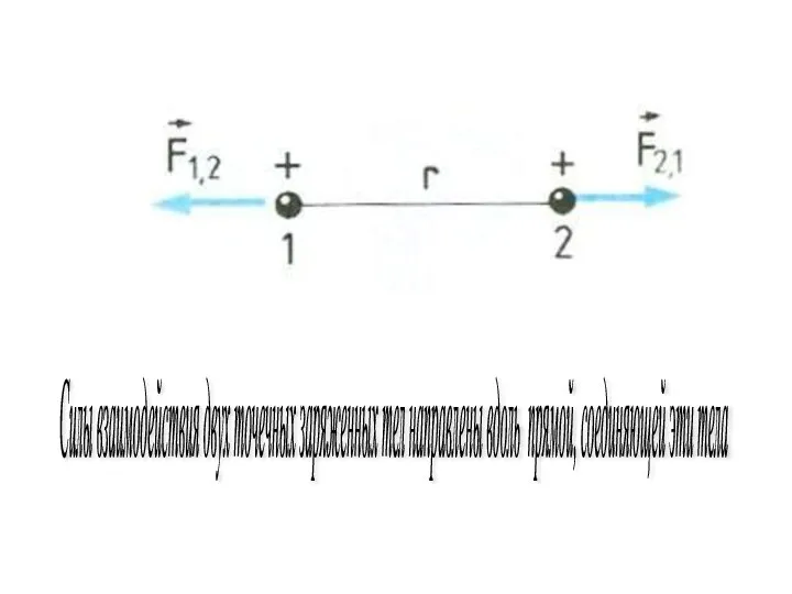 Силы взаимодействия двух точечных заряженных тел направлены вдоль прямой, соединяющей эти тела