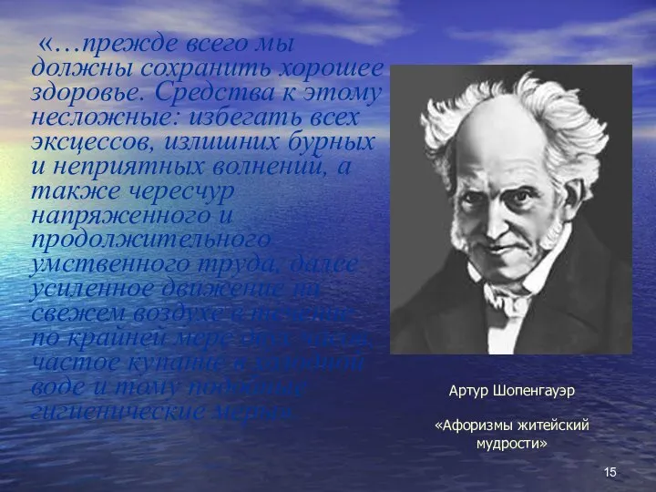 Артур Шопенгауэр «Афоризмы житейский мудрости» «…прежде всего мы должны сохранить хорошее