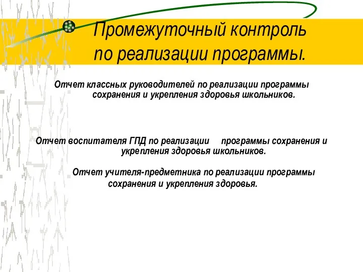 Промежуточный контроль по реализации программы. Отчет классных руководителей по реализации программы