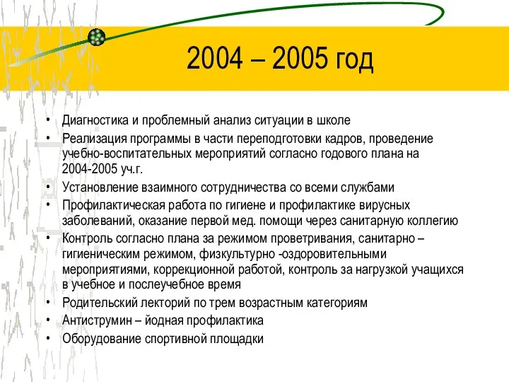 2004 – 2005 год Диагностика и проблемный анализ ситуации в школе