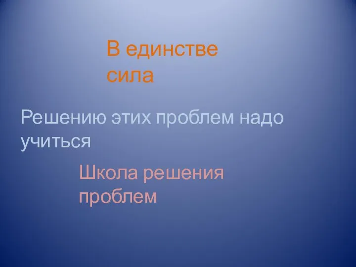 В единстве сила Решению этих проблем надо учиться Школа решения проблем