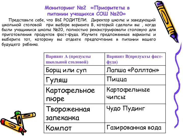 Представьте себе, что ВЫ РОДИТЕЛИ. Директор школы и заведующий школьной столовой