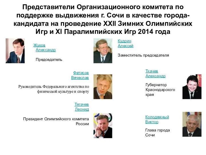 Представители Организационного комитета по поддержке выдвижения г. Сочи в качестве города-кандидата