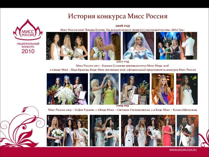 История конкурса Мисс Россия 2006 год Мисс Россия 2006 Татьяна Котова.