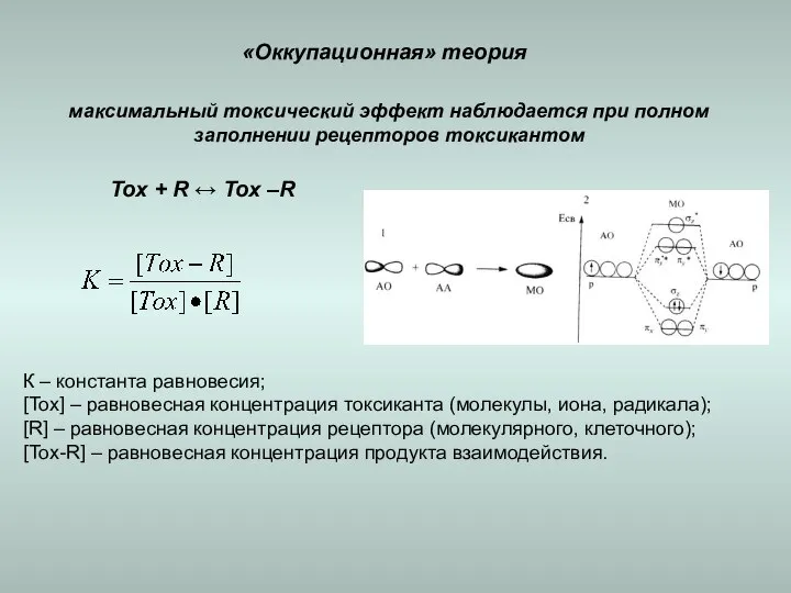 максимальный токсический эффект наблюдается при полном заполнении рецепторов токсикантом «Оккупационная» теория