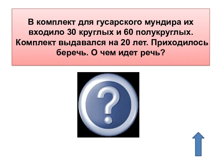 В комплект для гусарского мундира их входило 30 круглых и 60