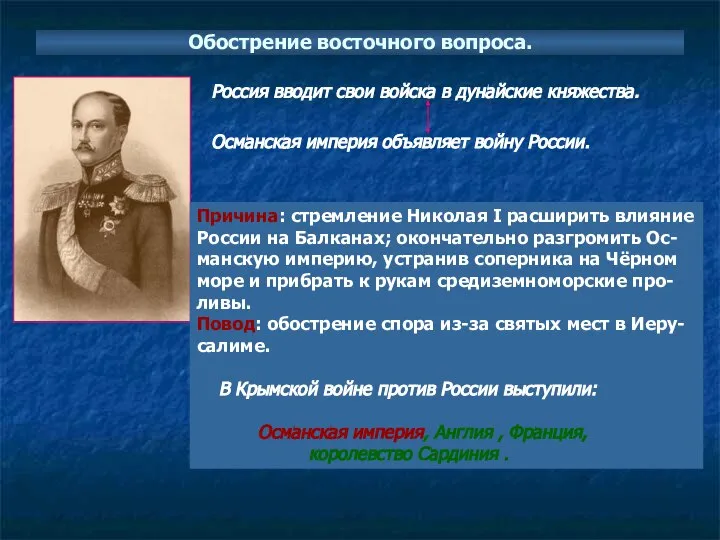 Обострение восточного вопроса. Россия вводит свои войска в дунайские княжества. Османская