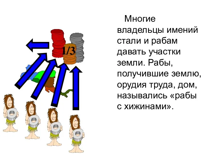 Многие владельцы имений стали и рабам давать участки земли. Рабы, получившие