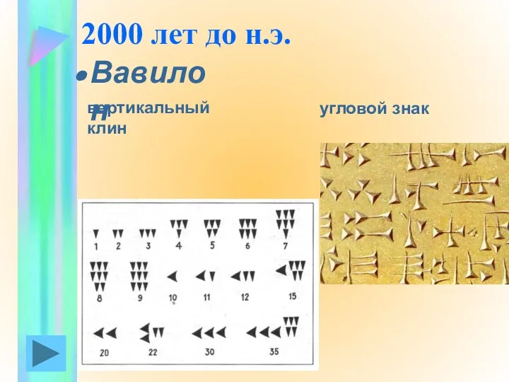 2000 лет до н.э. Вавилон вертикальный клин угловой знак