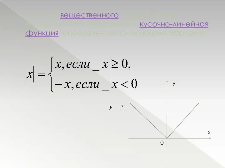 В случае вещественного X абсолютная величина X есть непрерывная кусочно-линейная функция,