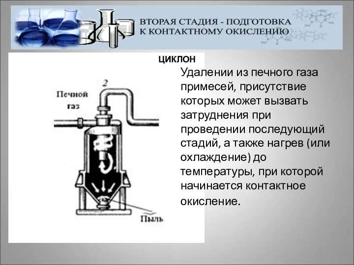 ЦИКЛОН Удалении из печного газа примесей, присутствие которых может вызвать затруднения