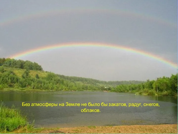 Без атмосферы на Земле не было бы закатов, радуг, снегов, облаков.