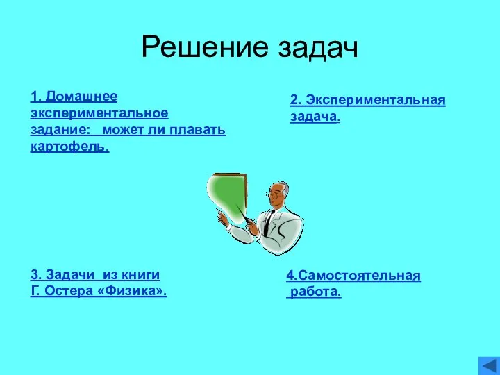 Решение задач 4.Самостоятельная работа. 1. Домашнее экспериментальное задание: может ли плавать