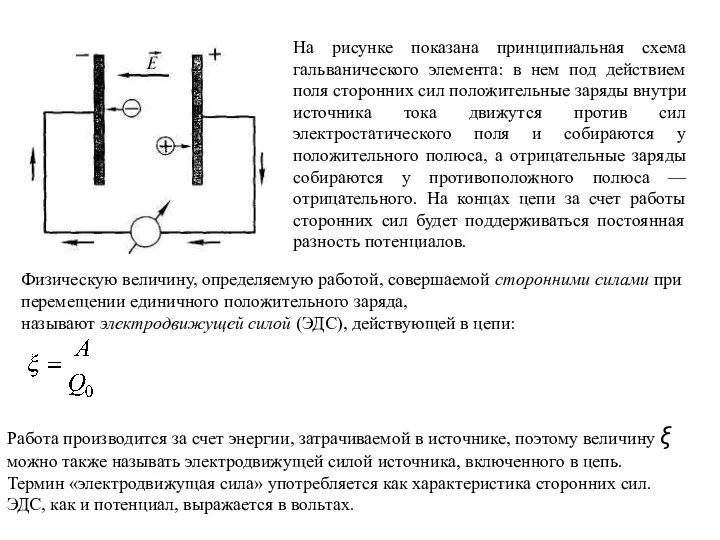 На рисунке показана принципиальная схема гальванического элемента: в нем под действием