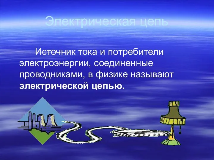 Электрическая цепь Источник тока и потребители электроэнергии, соединенные проводниками, в физике называют электрической цепью.