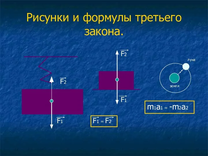 Рисунки и формулы третьего закона. F2 F1 F2 F1 F1 =