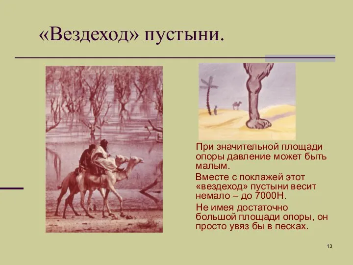 При значительной площади опоры давление может быть малым. Вместе с поклажей