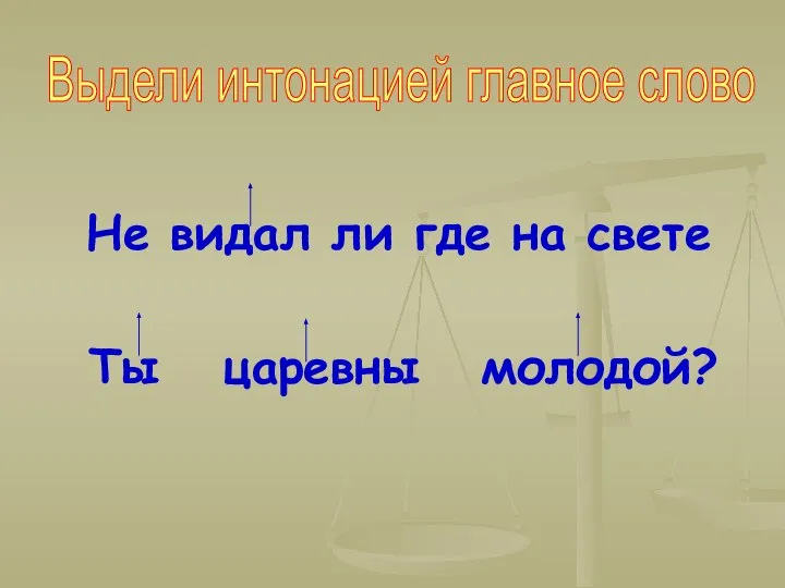 Не видал ли где на свете Ты царевны молодой? Выдели интонацией главное слово