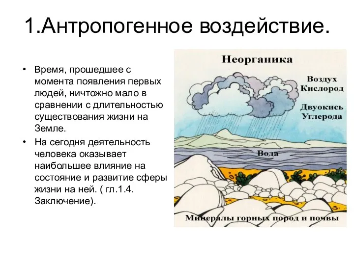 1.Антропогенное воздействие. Время, прошедшее с момента появления первых людей, ничтожно мало