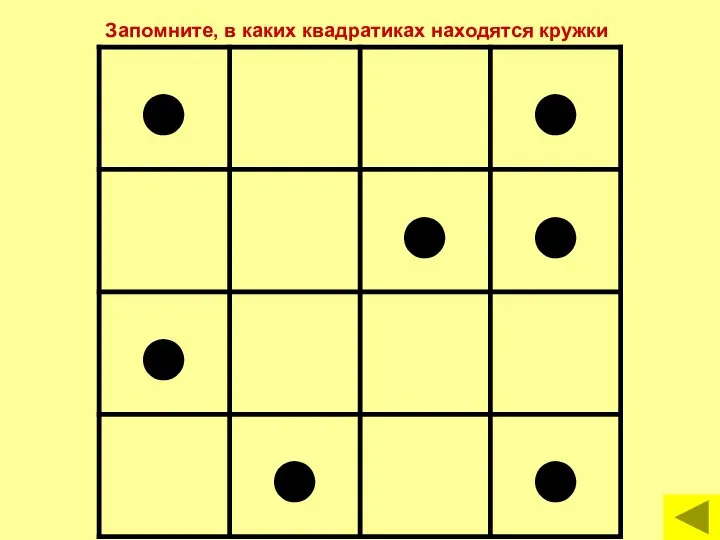 Запомните, в каких квадратиках находятся кружки