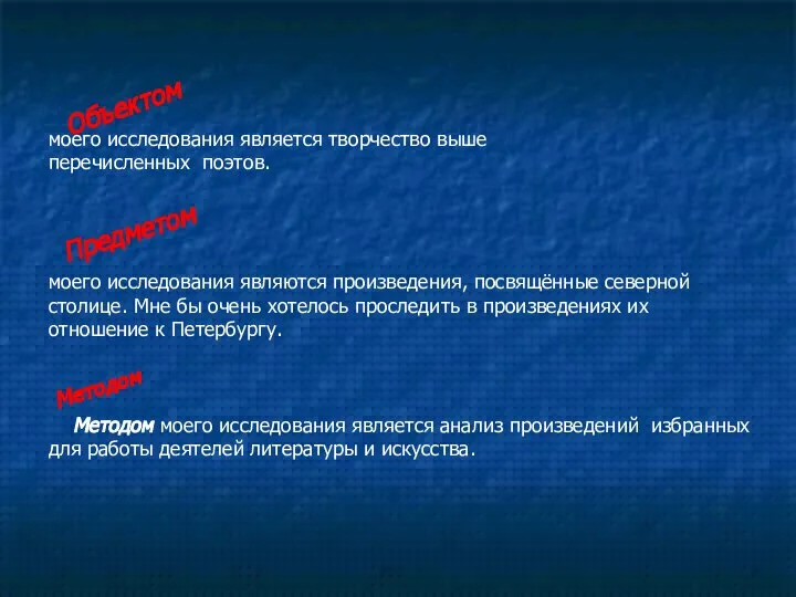 моего исследования является творчество выше перечисленных поэтов. моего исследования являются произведения,