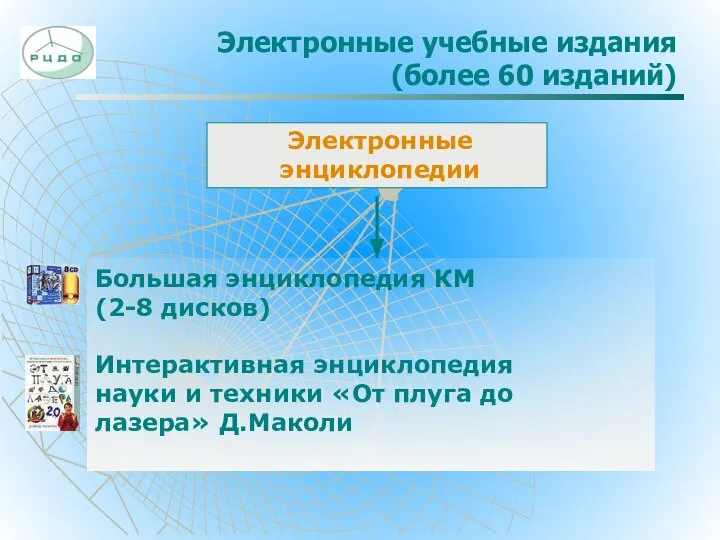 Электронные учебные издания (более 60 изданий) Электронные энциклопедии Большая энциклопедия КМ