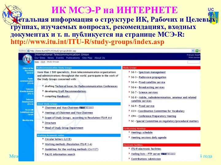 ИК МСЭ-Р на ИНТЕРНЕТЕ Детальная информация о структуре ИК, Рабочих и