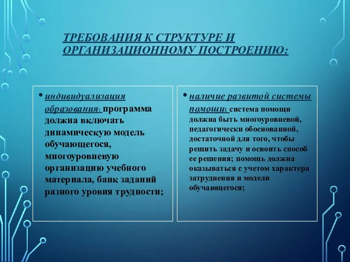 Требования к структуре и организационному построению: индивидуализация образования: программа должна включать