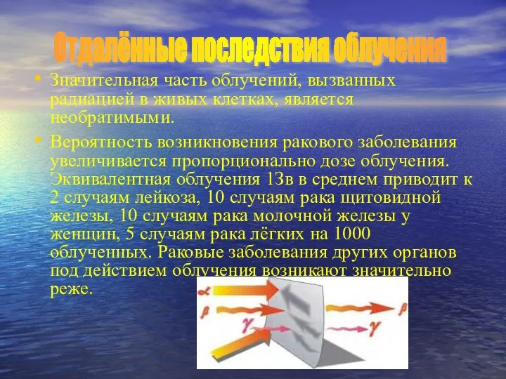 Значительная часть облучений, вызванных радиацией в живых клетках, является необратимыми. Вероятность