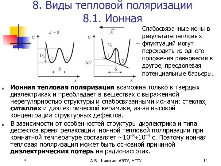 * А.В. Шишкин, АЭТУ, НГТУ 8. Виды тепловой поляризации 8.1. Ионная