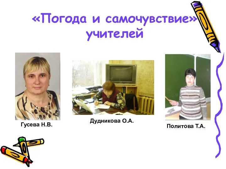 «Погода и самочувствие» учителей Гусева Н.В. Политова Т.А. Дудникова О.А.