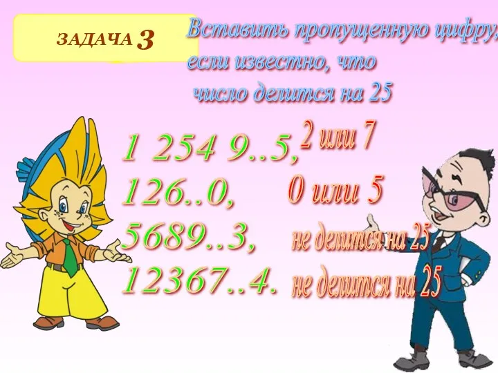 ЗАДАЧА 3 Вставить пропущенную цифру, если известно, что число делится на