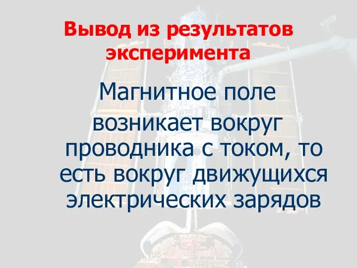 Вывод из результатов эксперимента Магнитное поле возникает вокруг проводника с током,