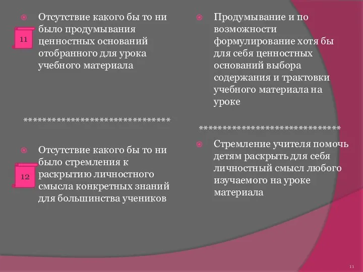 Отсутствие какого бы то ни было продумывания ценностных оснований отобранного для