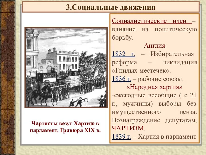 3.Социальные движения Социалистические идеи – влияние на политическую борьбу. Англия 1832