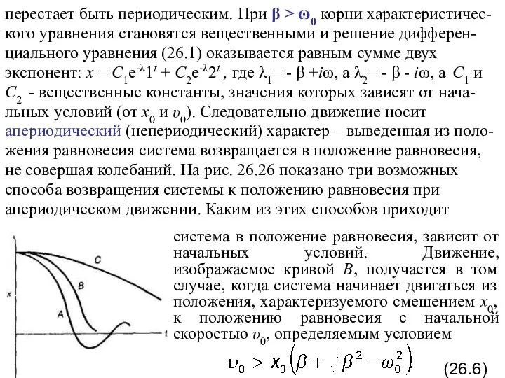 перестает быть периодическим. При β > ω0 корни характеристичес- кого уравнения