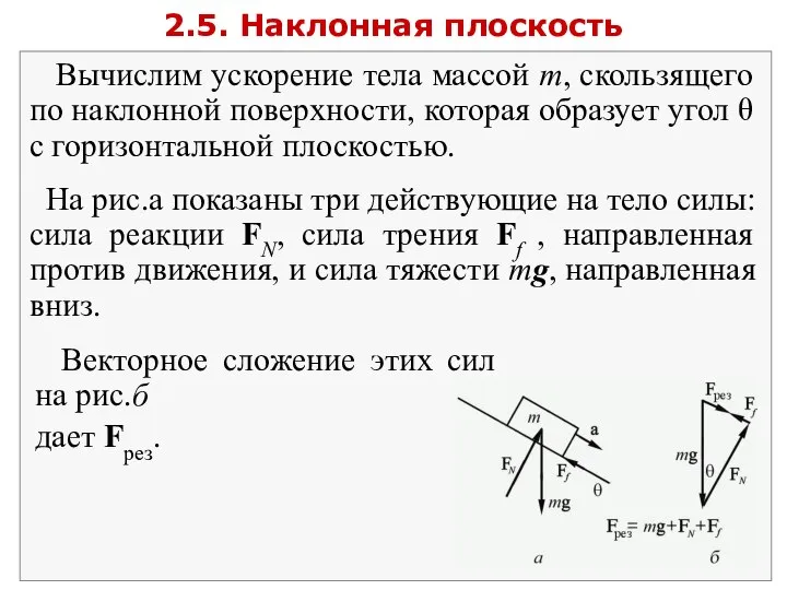 2.5. Наклонная плоскость