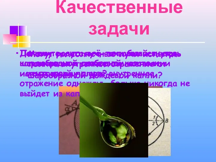 Качественные задачи Могут ли солнечные лучи испытать полное внутреннее отражение от