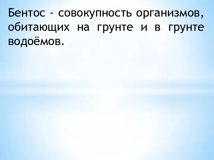 Бентос - совокупность организмов, обитающих на грунте и в грунте водоёмов.